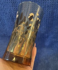 Vintage Federal Interlude Amber Drinking Glasses Wheat Cattails MCM Barware