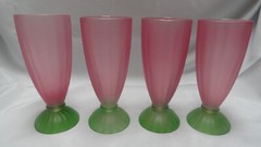 Set of 4 Vtg Libbey Frosted Milkshake Parfait Sundae Glasses Footed Watermelon