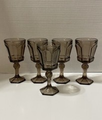 Vintage Fosteria Gray/Purple Set Of 5 Four Ounces Goblets Stand 6 Inches Tall!
