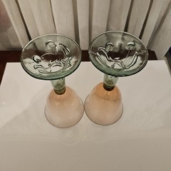 2 Vintage Watermelon Glasses Pfaltzgraff Garden Party Goblets Pink & Green 8.5”
