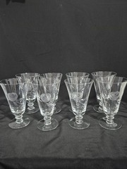VINTAGE FOSTORIA «ROSE » PATTERN ICED TEA GLASS MOUTH BLOWN &HAND CUT LOT OF8