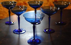 Vintage MCM Set 6 HAND BLOWN COBALT BLUE Champagne/Sherbet Glasses WIDE BELL TOP