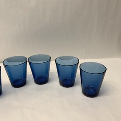 Vintage Cobalt Blue Vereco France Juice Glasses Tumblers 3 1/2” Tall Set 5