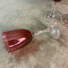 Lots of three Victorian small cranberry glass bowl/clear stem mini wine goblets