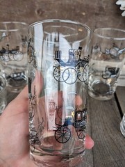 Vintage Libbey Black/Gold Stagecoach Highball Tumblers (8) & Whiskey Glasses (2)