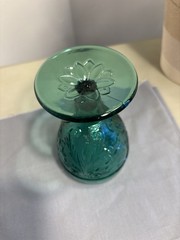 VTG Tiara Spruce Green Sandwich Pattern Footed Goblet Glass Indiana 5”