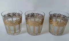 3 Vintage Gold Gothic Cathedral Lowball Glasses By Washington Glass
