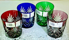 Ajka Cut to Clear Glass Faberge Odessa Set of 4 Whiskey Tumblers Old Fashioned