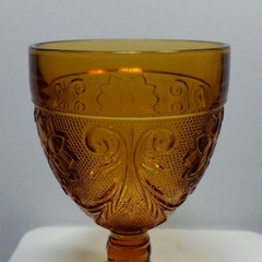 Vintage Tiara Amber Sandwich Water Goblets Set of 2 Indiana Glass 1971-1989