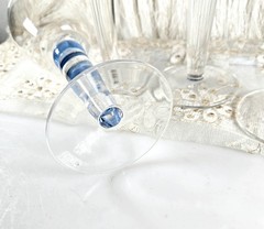 VGT 4 Art Glass MCM Danish Water Goblets Cobalt Blue Bubble Stem 8.5″H