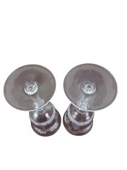 Vintage Etched Victorian Water Goblet Wine Glass Pair Romantic Couple Fountain