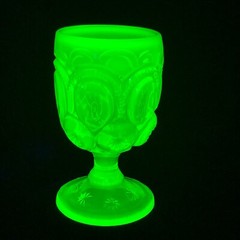 Vtg Fenton for LE Smith Moon & Stars Yellow/ Vaseline OPALESCENT GOBLET 5.75″