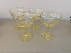 Beautiful Set of 4 Anchor Hocking Topaz Yellow Block Optic Sherbets Or Coupes