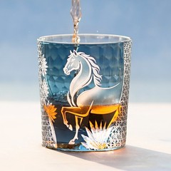 Chinese Horse Year 2026 New Design Tumbler Whiskey Glass Hand Cut Gift 9oz Blue