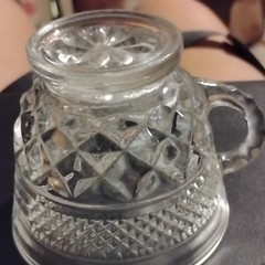 Clear Pressed Glass Diamond Pattern Round Mug Cup with Handle