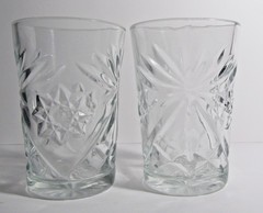 Vintage set of 2 Anchor Hocking Prescut Oatmeal Star of David Flat Glass Tumbler