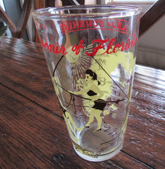 Souvenir Florida State Map & Couple Fishing Vintage Drinking Glass MCM