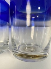 2 Mexican Hand Blown Cobalt Blue Rim Glass Tumbler Rough Pontil Bubble Low Ball