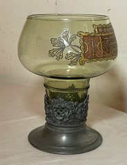 Large Friedr. Van Hauten Enameled hand blown glass pewter Drinking Vessel Roemer