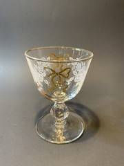 Libbey Rose Classic Gold Ribbon White Rose Liquor, Cocktail, Cordial Stemware