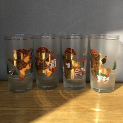 4 Vtg Culver 22K Gold High Ball Glasses Christmas “Yule” Bears W/Box – Festive