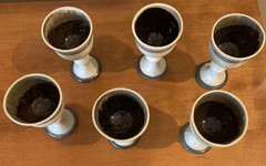 Vintage Studio Pottery Stonewear Wine Goblets Earth Tone Speckled Brown Set Of 6