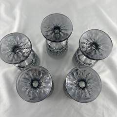 Set Of 5 Vintage MCM Anchor Hocking Wexford Smoke Gray Wine Water Glasses