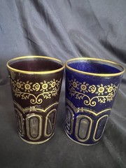 MCM Moroccan Blue, Green And Gold Small Tea Glasses- Set of 2 6oz Glasses