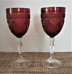 VINTAGE LUMINARC ARCOROC CRISTAL D ARQUES J G DURAN RUBY RED GOBLETS SET OF 2