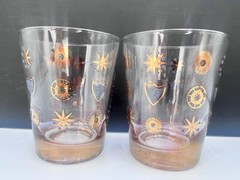 Vintage MCM Sinclair Glass Thorpe Glama Double Rocks Glasses with Starbursts (2)