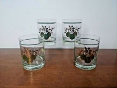 NOS GIBSON GREETING OTIGIRI 22KT GOLD ORNAMENT ROCKS TUMBLER SET OF FOUR-VINTAGE