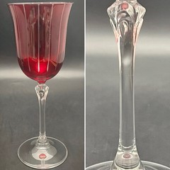 La Reine 4pc Vertical Stripes Ruby Red Cut to Clear Wine Glasses Italy 8″t 8oz
