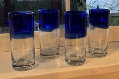 4 Cobalt Blue Tumbler Glasses Classic /Cottagecore 6.5”T X 2.5” Thick Bottoms