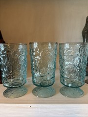 Rare VTG Anchor Hocking Milano Lido Aqua Tumblers Pedestal Footed 5 1/2 In X 3