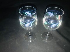 LENOX POPPIES ON BLUE SET OF 2 GLASS GOBLETS 10 OZS EX.CONDITION