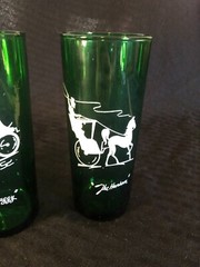 Lot of 3 Green Cocktail Bar Glass Tumblers Anchor Hocking Gas Buggy Open Sleigh