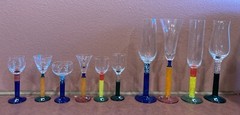 Colorful Post Modern Art Glass Artist Signed European Czech Flute Glasses (10)
