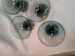MCM Smokey Chrome Green Ribbed Champagne Glasses Libbey? Set of 7