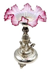 Antique Ruby & Opaque Glass Centrepiece with Sea Horse Silver-Plated Stand