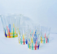 MidCentury Italian Multicolor Starburst Crystal Bar Set Ice Bucket & Tumblers