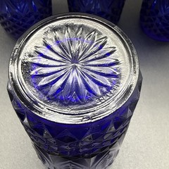 (4) Arcoroc Royal Sapphire Cobalt Blue Beverage Glasses Palm Leaf France 14oz
