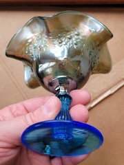 Scarce Sapphire Blue Fenton Carnival Glass Orange Tree Ruffled Compote