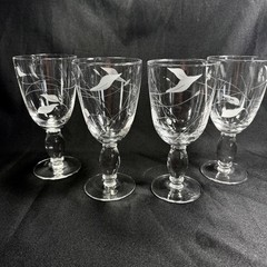 4 VINTAGE TIFFIN FRANCISCAN CRYSTAL WATER WINE GLASSES GOBLETS LEAF ETCHED 7”T