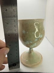 Studio Pottery Goblet Signed Sally T Drip Glaze Chalice Cup Handmade Art Pottery