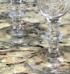 FOUR(4) CRYSTAL CORDIALS ETCHED B MONOGRAM 3 1/2”T Look Unused