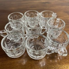 Tiffin-Franciscan Bullseye Clear Punch Cups 1950’s Lot of 9 Vintage