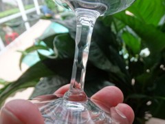 Tiffin Clear Panel Optic Grey Cut Floral Wine Glass w/ Cut Facet Stem 14186 EUC