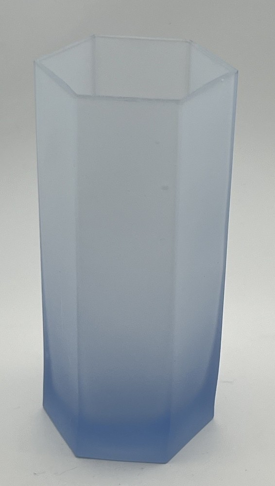 Hexagon Frosted Glass Blue Tumbler Cup Or Candle Holder (?) – 6”