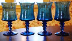 Vintage Set 4 RICHMOND BLUE Colony WATER/ WINE GOBLETS Wafer Stem 6.75″