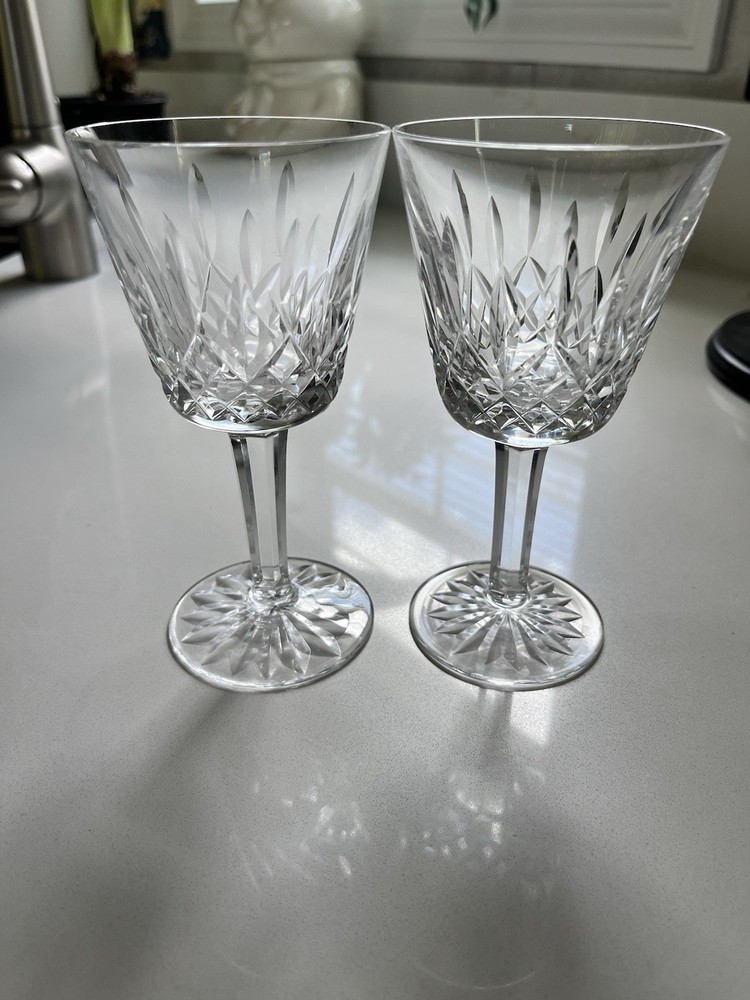 Set of 2 Waterford Lismore Crystal 4oz 5 7/8 Stem Wine Glass Goblet Lot..